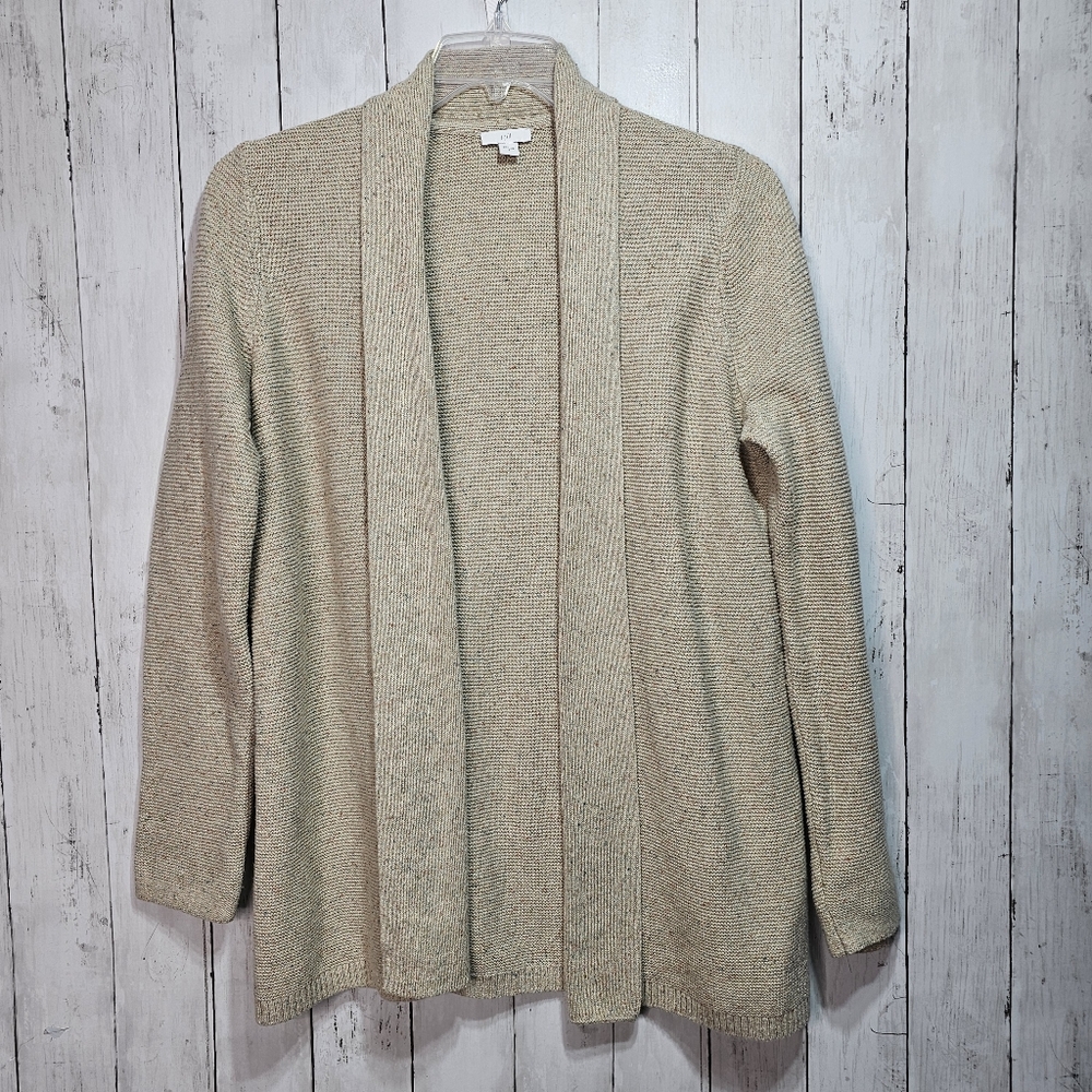J. Jill Women's Cotton Silk Blend Cardigan Open Front Sweater Beige Size Small.